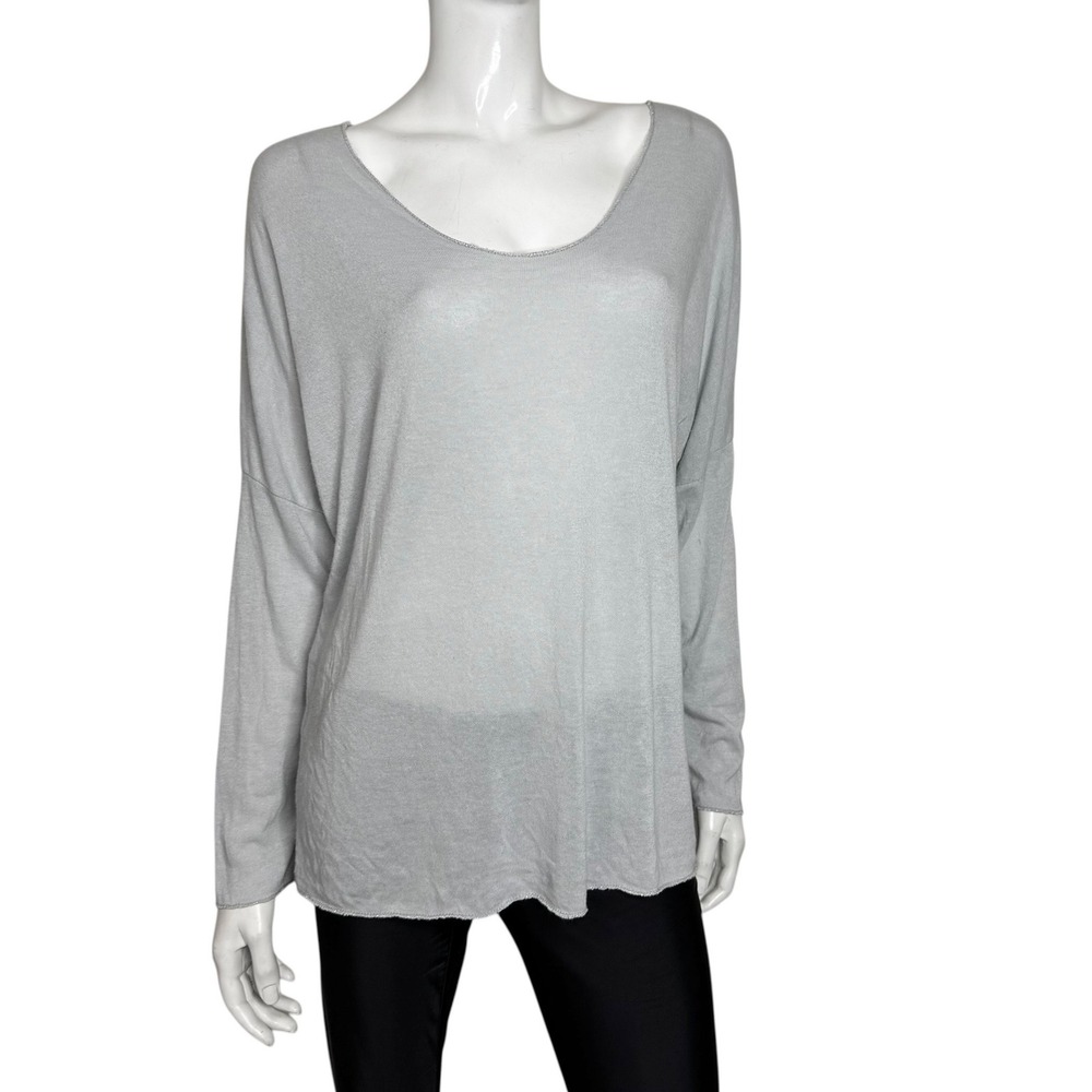 4/$40 Women’s Silver Metallic Knit Scoop Neck Oversized Shoulder Sweater Top